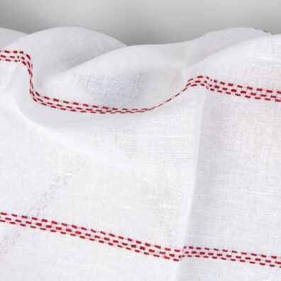 Weißes Halbleinen mit roten Streifchen, 150cm breit, Meterware
