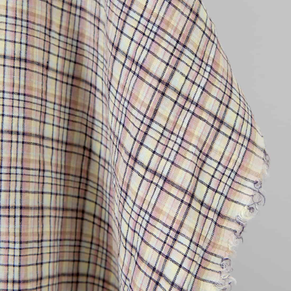 Leinenstoff pastellfarbig-dunkelblau kariert gewaschen, weich, geschmeidig