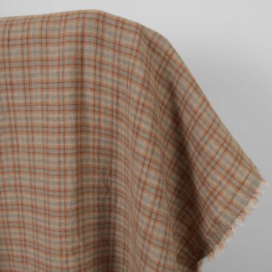 Leinenstoff beige-orange kariert gewaschen weich geschmeidig