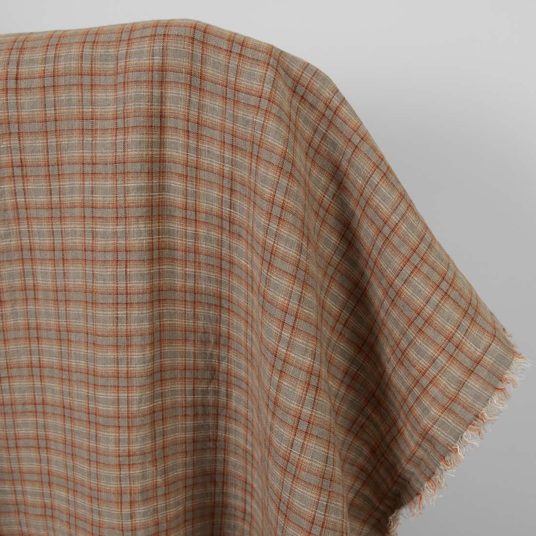 Leinenstoff beige-orange kariert gewaschen weich geschmeidig