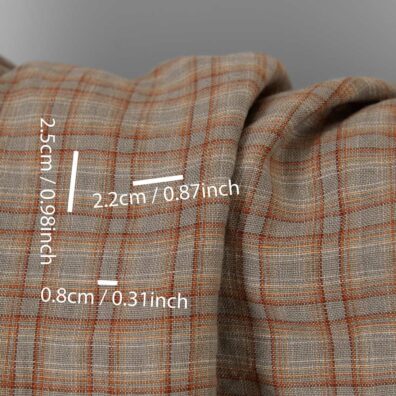 Leinenstoff beige-orange kariert gewaschen ist zum Nähen von Kleidung und Heimtextilien geeignet