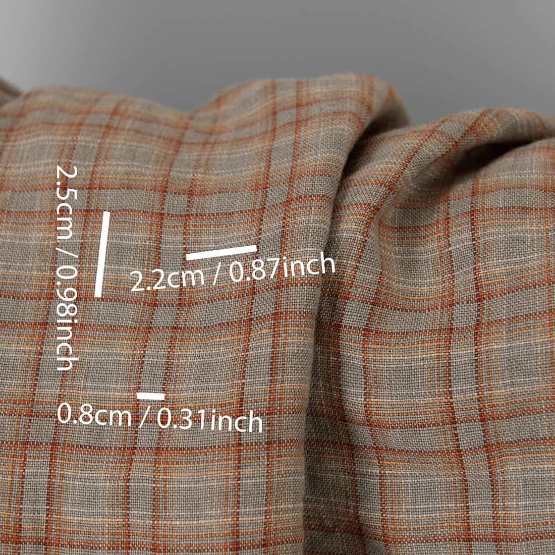 Leinenstoff beige-orange kariert gewaschen ist zum Nähen von Kleidung und Heimtextilien geeignet