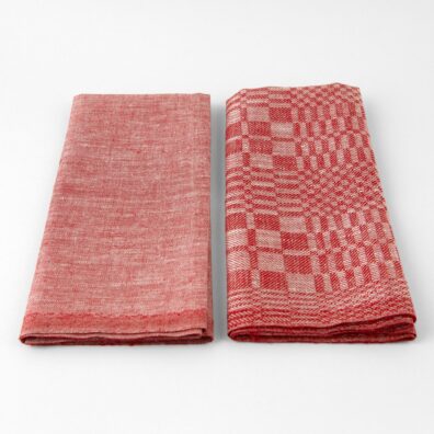 Leinen Küchentücher-Set 2tlg. naturgrau-rot kariert und meliert