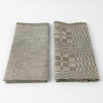 Leinen Küchentücher-Set 2tlg. naturgrau-moosgrün kariert und meliert