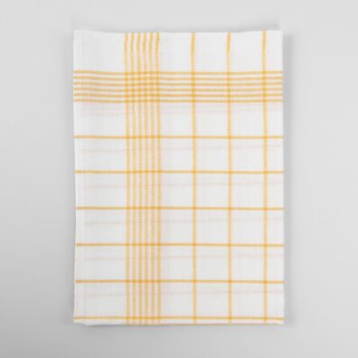 Halbleinen Küchentücher-Set schneeweiß und orangegelb kariert
