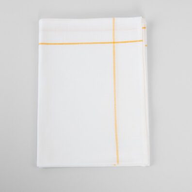 Halbleinen Küchentücher-Set schneeweiß mit einer gelben Streife an jeder Kante