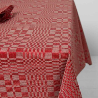 WILLOW Halbleinen-Tischdecke rot-grau kariert, in Köperbindung gewebt