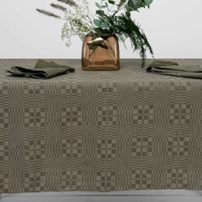 WILLOW Halbleinen-Tischdecke moosgrün-grau kariert