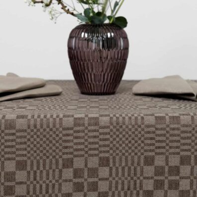 WILLOW Halbleinen-Tischdecke braun-grau kariert und unifarbene beige Servietten