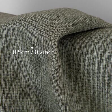 Leinenstoff grünlich-schwarz gemustert ist zum Nähen von Kleidung und Heimtextilien geeignet