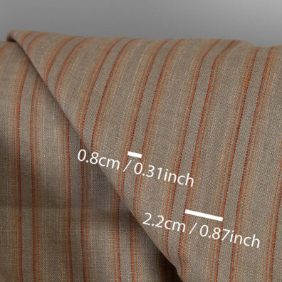 Leinenstoff beige-orange gestreift ist zum Nähen von Kleidung und Heimtextilien geeignet