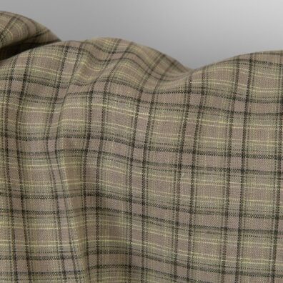 Leinenstoff dunkelbeige-grün kariert ist zum Nähen von Kleidung und Heimtextilien geeignet