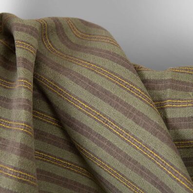 Braun-grün gestreiftes Halbleinen 150cm breit