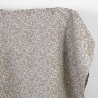 Leinen-Baumwollstoff beige und weiß Jacquard silberglänzend