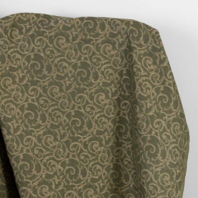 Leinen-Baumwollstoff grün, naturfarben Jacquard goldglänzend