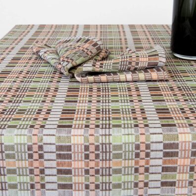 Tischdecke aus Leinen und Baumwolle braun-grün kariert